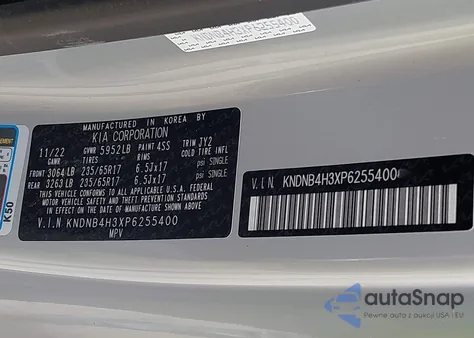 2023 Kia Carnival Mpv Lx Seat Package z USA, uszkodzony, nr VIN KNDNB4H3XP6255400